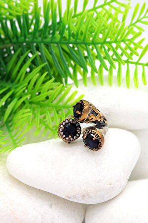 Safir Taşlı Eskitilmiş El işi Otantik Gümüş Yüzük 201022431