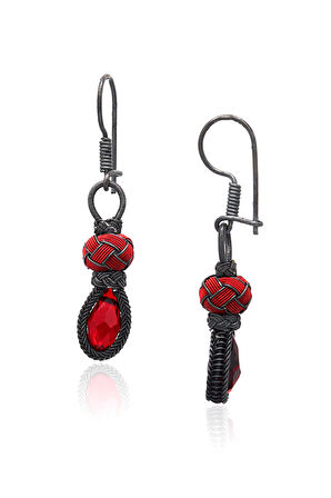 Yakut Taşlı 1000 Ayar Oksitli Kazaziye Gümüş Küpe