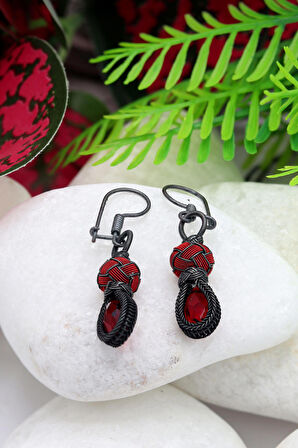 Yakut Taşlı 1000 Ayar Oksitli Kazaziye Gümüş Küpe