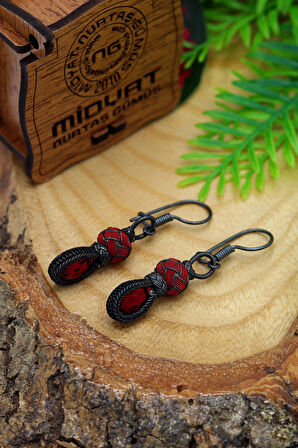 Yakut Taşlı 1000 Ayar Oksitli Kazaziye Gümüş Küpe