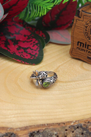 Zeberced(Peridot) Taşlı Yaldızlı El işi 925 Ayar Kadın Gümüş Yüzük 201022725