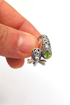 Zeberced(Peridot) Taşlı Yaldızlı El işi 925 Ayar Kadın Gümüş Yüzük 201022725