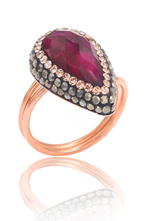 Jasper ve Swarovski Taşlı 925 Ayar Bayan Gümüş Yüzük 201022730