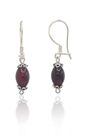 Bordo Kehribar Taşlı 925 Ayar Bayan Gümüş Küpe 201022732