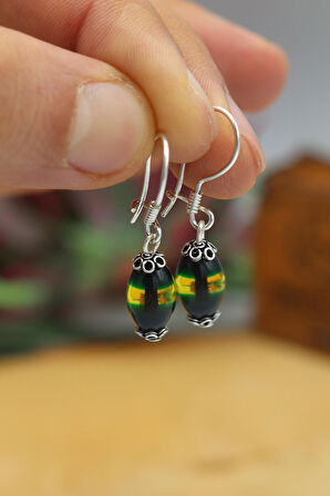 Yeşil Kehribar Taşlı 925 Ayar Kadın Gümüş Küpe 201022733