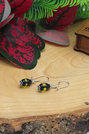 Yeşil Kehribar Taşlı 925 Ayar Kadın Gümüş Küpe 201022733