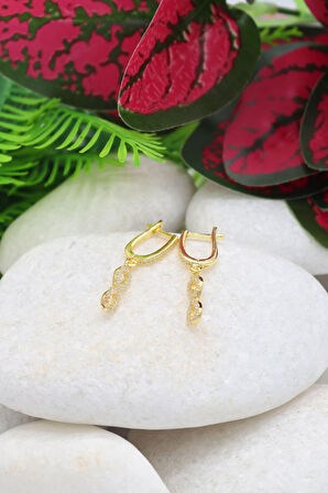 Sonsuzluk Model Zirkon Taşlı Gold Kaplama Bayan Gümüş Küpe 201022740