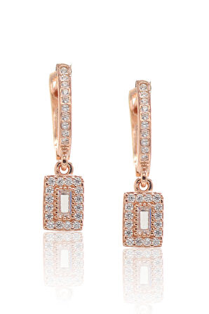 Baget Model Zirkon Taşlı Rose Kaplama Kadın Gümüş Küpe 201022759