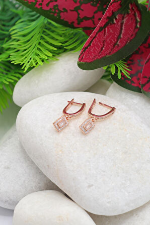 Baget Model Zirkon Taşlı Rose Kaplama Kadın Gümüş Küpe 201022759