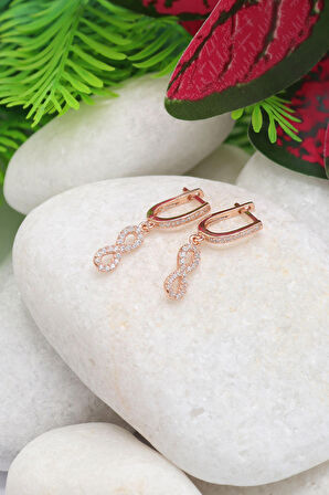 Sonsuzluk Model Zirkon Taşlı Rose Kaplama Kadın Gümüş Küpe 201022761
