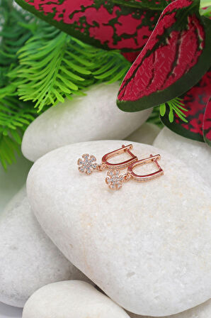 Kar Tanesi Model Zirkon Taşlı Rose Kaplama Kadın Gümüş Küpe 201022763