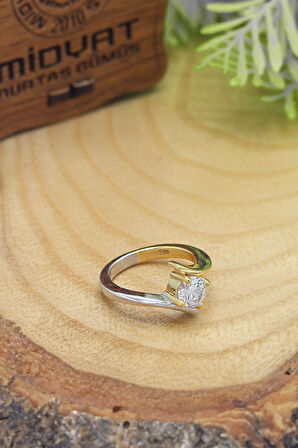 Kristal Kesim Gold Kaplama 925 Ayar Gümüş Tektaş Yüzük 201022855