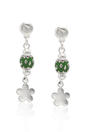 Yonca Yeşil Yöresel Desen 925 Ayar Gümüş Kadın Küpe 201022868