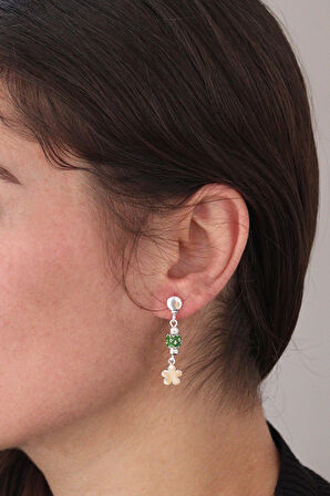 Yonca Yeşil Yöresel Desen 925 Ayar Gümüş Kadın Küpe 201022868