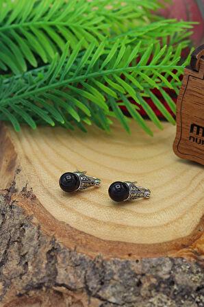 Oniks ve Markazit Taşlı 925 Ayar Kadın Gümüş Küpe 201022869