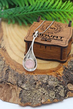 Pembe Kuvars Taşlı Kadın Gümüş Otantik Kolye 201022873