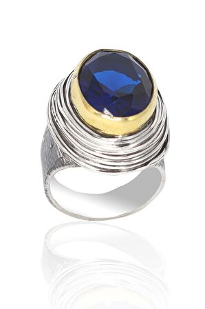 Safir Taşlı Eskitilmiş El işi Otantik Gümüş Yüzük 201022885