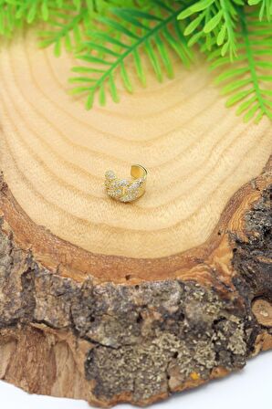 Zirkon Taşlı Yaldızlı Kıkırdak 925 Ayar Gümüş Kadın Küpe 201022980