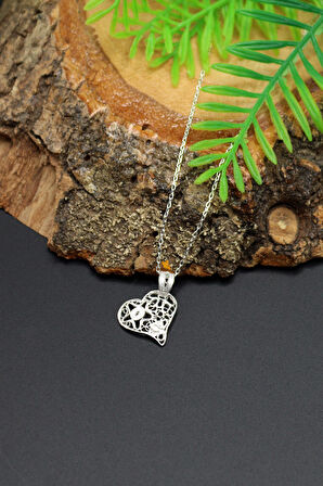 Kalp Model Telkari 925 Ayar Gümüş Kolye 201023017