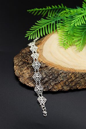 Altıgen Model Telkari 925 Ayar Gümüş Bileklik 201023045