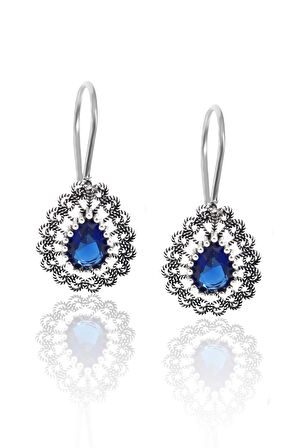 Safir Taşlı Damla Model Kadın 925 Ayar Gümüş Telkari Üçlü Set 201023144