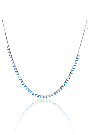 Firuze Taşlı 925 Ayar Gümüş Su Yolu Gerdanlık Şans Kolyesi 201023268