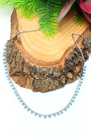 Firuze Taşlı 925 Ayar Gümüş Su Yolu Gerdanlık Şans Kolyesi 201023268