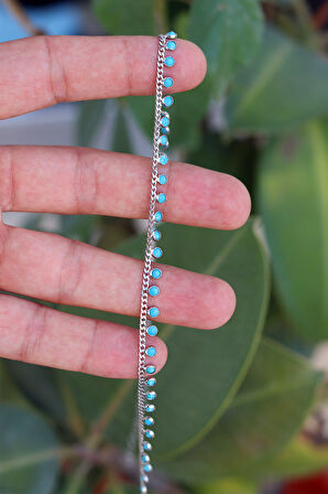 Firuze Taşlı 925 Ayar Gümüş Su Yolu Gerdanlık Şans Kolyesi 201023268