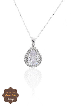 Zirkon Taşlı Damla Model 925 Ayar Gümüş Kadın Kolye 201023323