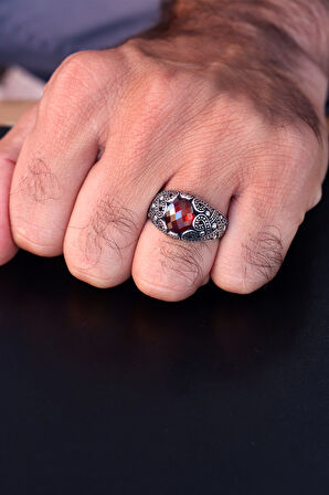 Yakut Taşlı Örgü Model 925 Ayar Gümüş Erkek Yüzük 201023349