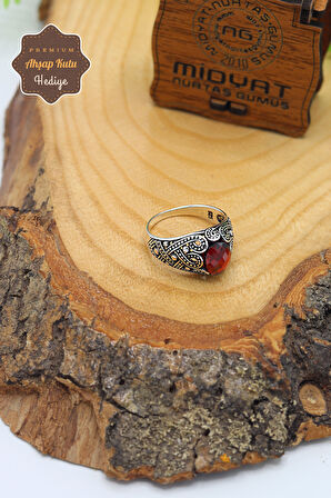 Yakut Taşlı Örgü Model 925 Ayar Gümüş Erkek Yüzük 201023349