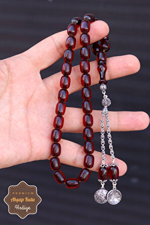 Bordo Gümüş Akçe Püsküllü Kapsül Kesim Ateş Tesbih 201023357