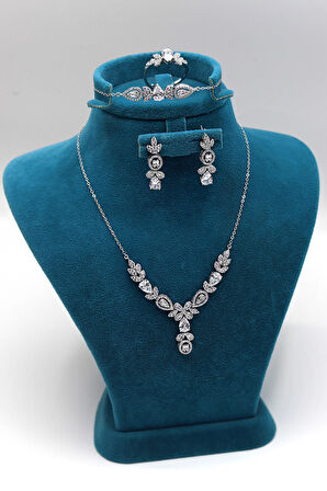 Zirkon Taşlı Damla Model 925 Ayar Gümüş Dörtlü Set 201023538
