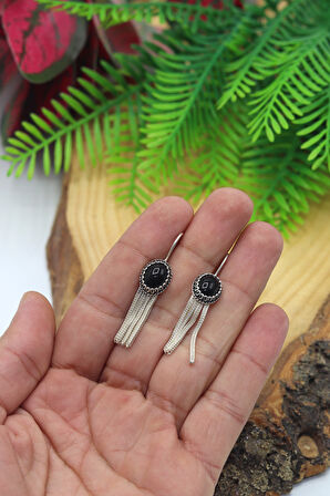 Oniks Taşlı 925 Ayar Gümüş Mardin Hasırı Kadın Küpe 201023692