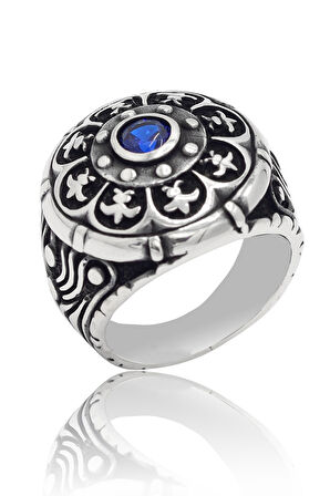 Safir Taşlı 925 Ayar Gümüş Erkek Yüzük 201023725