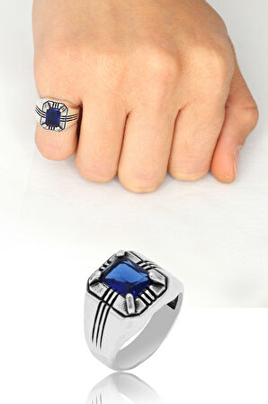 Safir Taşlı Dikdörtgen Model 925 Ayar Gümüş Çocuk Yüzük 201023742