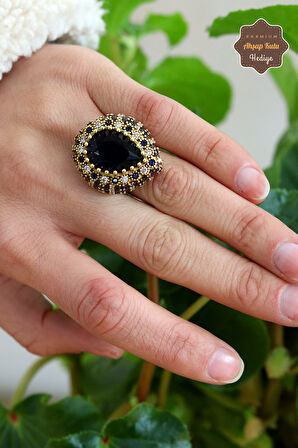 Safir Taşlı Oval Tasarım Zirkon Süsleme Otantik Gümüş Kadın Yüzük 201023762