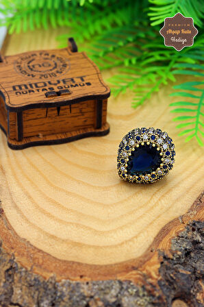 Safir Taşlı Oval Tasarım Zirkon Süsleme Otantik Gümüş Kadın Yüzük 201023762