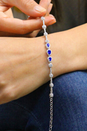 Safir ve Zirkon Taşlı Damla Model Bayan Gümüş Bileklik 201023803