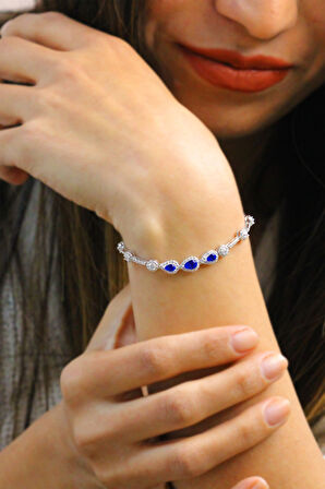 Safir ve Zirkon Taşlı Damla Model Bayan Gümüş Bileklik 201023803