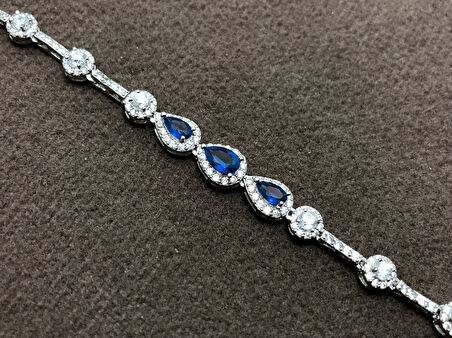 Safir ve Zirkon Taşlı Damla Model Bayan Gümüş Bileklik 201023803