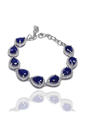 Safir ve Zirkon Taşlı Damla Model Gümüş Bayan Bileklik 201023805