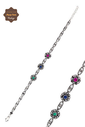 Sıra Taşlı Papatya Model Markazit Kadın Gümüş Bileklik 201023818