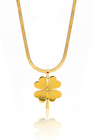 İtalyan Yassı Zincirli Yonca Model Gold Kaplama Gümüş Kadın Kolye 201023822