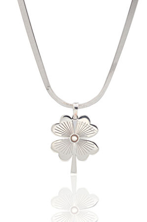 İtalyan Yassı Zincirli Yonca Model Gümüş Kadın Kolye 201023823