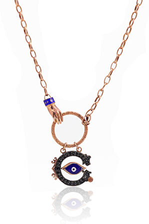 Zirkon Taşlı Nazarlık Model Rose Kaplama Gümüş Kadın Kolye 201023826