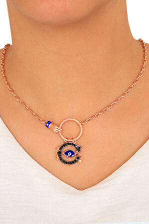 Zirkon Taşlı Nazarlık Model Rose Kaplama Gümüş Kadın Kolye 201023826