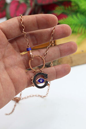 Zirkon Taşlı Nazarlık Model Rose Kaplama Gümüş Kadın Kolye 201023826