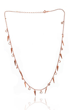 Zirkon Taşlı Çivi Model Rose Kaplama Gümüş Kadın Kolye 201023827