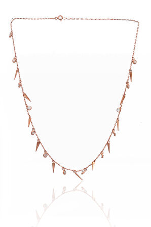 Zirkon Taşlı Çivi Model Rose Kaplama Gümüş Kadın Kolye 201023827